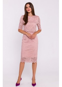 Stylove S379 koronkowa sukienka z podwójną górą pudrowa ze sklepu intimiti.pl w kategorii Sukienki - zdjęcie 187903164