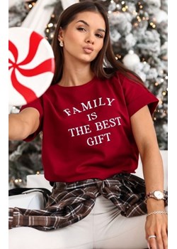 Świąteczny t-shirt damski Family bordowy ze sklepu intimiti.pl w kategorii Bluzki damskie - zdjęcie 187903170