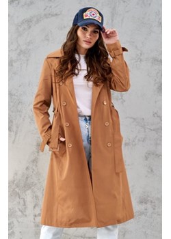 Karmelowy trencz damski z paskiem ze sklepu intimiti.pl w kategorii Płaszcze damskie - zdjęcie 187903401