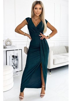 Numoco 451-1 błyszcząca sukienka z krótkim rękawkiem, dekoltem i rozcięciem na nodze ze sklepu intimiti.pl w kategorii Sukienki - zdjęcie 187904464