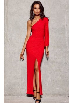 Brokatowa sukienka maxi na jedno ramię czerwona 353 ze sklepu intimiti.pl w kategorii Sukienki - zdjęcie 187904572