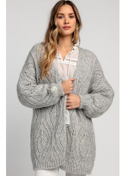 Fobya F1974 ażurowy oversizowy kardigan damski szary ze sklepu intimiti.pl w kategorii Swetry damskie - zdjęcie 187904612