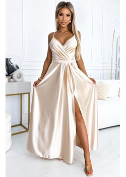 Numoco 512-3 JULIET elegancka długa satynowa suknia z dekoltem i rozcięciem na nogę ze sklepu intimiti.pl w kategorii Sukienki - zdjęcie 187904721