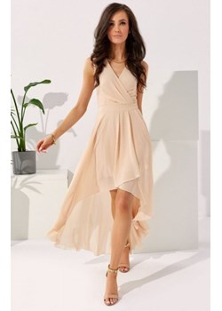 Szyfonowa sukienka z asymetrycznym przodem 0294 beżowa ze sklepu intimiti.pl w kategorii Sukienki - zdjęcie 187904872