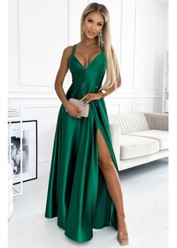 Numoco 513-1 LUNA elegancka długa satynowa suknia z dekoltem i skrzyżowanymi ramiączkami ze sklepu intimiti.pl w kategorii Sukienki - zdjęcie 187905670