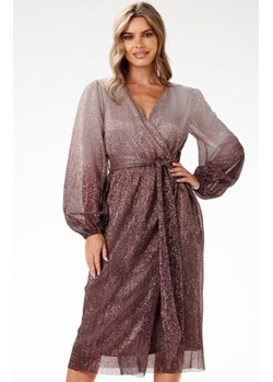 Awama A702 cekinowa sukienka midi ombre brązowa ze sklepu intimiti.pl w kategorii Sukienki - zdjęcie 187905760