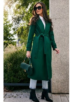 Długi płaszcz z wiązaniem zielony 0017-1 ze sklepu intimiti.pl w kategorii Płaszcze damskie - zdjęcie 187906500