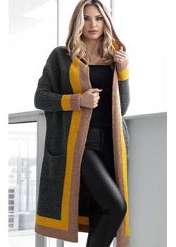 Długi kardigan damski z kapturem 30085 khaki ze sklepu intimiti.pl w kategorii Swetry damskie - zdjęcie 187906702