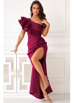 Bicotone długa sukienka bordowa na jedno ramię z falbaną ze sklepu intimiti.pl w kategorii Sukienki - zdjęcie 187906761