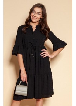 Sukienka z falbanami i troczkiem w pasie czarna SUK197 ze sklepu intimiti.pl w kategorii Sukienki - zdjęcie 187906823
