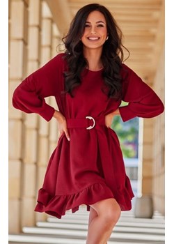 Oversizowa mini sukienka z paskiem bordowa ze sklepu intimiti.pl w kategorii Sukienki - zdjęcie 187906892