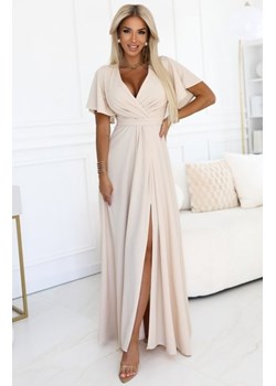 Numoco 581-6 JENNIFER długa suknia z rozcięciem na nogę, rękawkiem i dekoltem ze sklepu intimiti.pl w kategorii Sukienki - zdjęcie 187907030