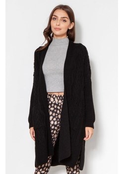 Swetrowy płaszcz z kieszeniami czarny SWE139 ze sklepu intimiti.pl w kategorii Swetry damskie - zdjęcie 187907153