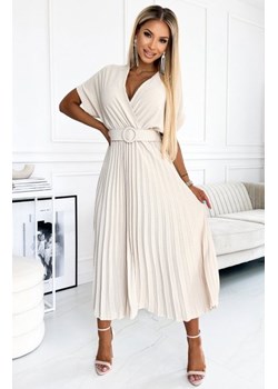 Numoco 471-1 FELICIA plisowana sukienka midi z dekoltem i szerokim paskiem ze sklepu intimiti.pl w kategorii Sukienki - zdjęcie 187907223