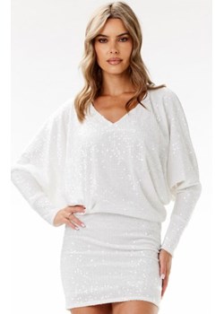 Awama A700 kimonowa sukienka cekinowa mini biała ze sklepu intimiti.pl w kategorii Sukienki - zdjęcie 187908284