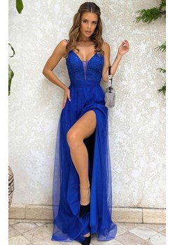 Bicotone długa tiulowa sukienka na ramiączkach chabrowa ze sklepu intimiti.pl w kategorii Sukienki - zdjęcie 187908323