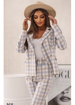 Beżowa marynarka damska w kratę ze sklepu intimiti.pl w kategorii Marynarki damskie - zdjęcie 187908600