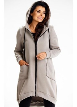 Długa bawełniana bluza z kapturem szara M334 ze sklepu intimiti.pl w kategorii Bluzy damskie - zdjęcie 187908821