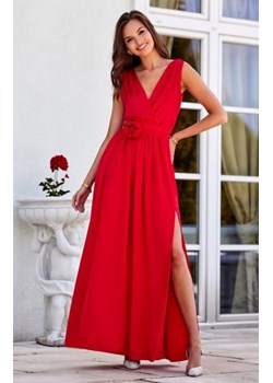 Satynowa maxi sukienka z ozdobną różą czerwona ze sklepu intimiti.pl w kategorii Sukienki - zdjęcie 187908893