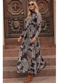*Makadamia M764/W36 wzorzysta sukienka maxi z golfem ze sklepu intimiti.pl w kategorii Sukienki - zdjęcie 187909152