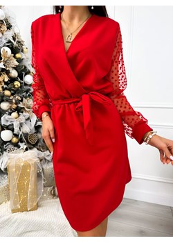 Czerwona Sukienka z Ozdobnym Rękawem ze sklepu ModnaKiecka.pl w kategorii Sukienki - zdjęcie 187910693