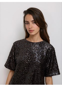 Reserved - Cekinowy t-shirt boxy - ciemnobrązowy ze sklepu Reserved w kategorii Bluzki damskie - zdjęcie 187913402