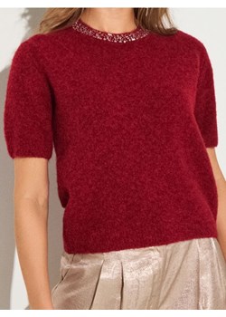 Sinsay - Bluzka swetrowa ze zdobionym dekoltem z domieszką wełny - czerwony ze sklepu Sinsay w kategorii Swetry damskie - zdjęcie 187914044
