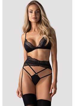 Komplet biustonosz + stringi + pas do pończoch Obsessive Lobellis 3-pcs set czarny ze sklepu kontri.pl w kategorii Komplety bielizny damskiej - zdjęcie 187914841
