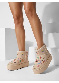 Buty Ocieplane Callisto Angelico z Rysunkami Dziecięcymi na Platformie Beige ze sklepu royalfashion.pl w kategorii Śniegowce damskie - zdjęcie 187916072