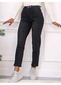 SPODNIE JEANSOWE MOM FIT Z PRZETARCIAMI I CEKINAMI-CZARNE ze sklepu olika.com.pl w kategorii Jeansy damskie - zdjęcie 187916510