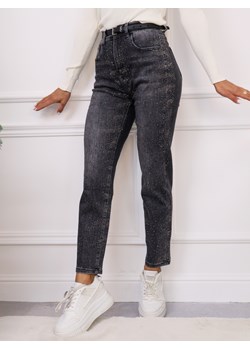 SPODNIE JEANSOWE MOM FIT ZDOBIONE CYRKONIAMI- SZARE ze sklepu olika.com.pl w kategorii Jeansy damskie - zdjęcie 187916560