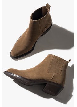 Estro: Niskie jasnobrązowe kowbojki damskie z włoskiego weluru naturalnego Premium ze sklepu Estro w kategorii Botki - zdjęcie 187917192