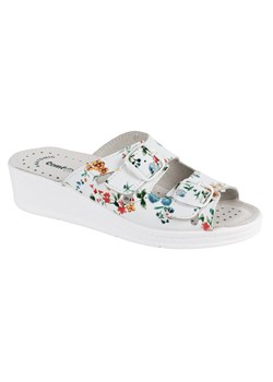 Damskie klapki medyczne skórzane regulowane MIA w kwiaty ze sklepu butyolivier w kategorii Klapki damskie - zdjęcie 187917532