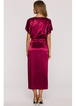 Satynowa sukienka damska z wiązaniem bordowa M887, Kolor bordowy, Rozmiar 2XL/3XL, MOE ze sklepu Primodo w kategorii Sukienki - zdjęcie 187917831