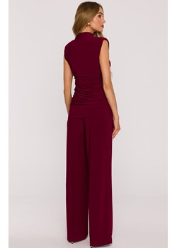 Bordowy komplet damski z marszczoną bluzką i szerokimi spodniami M890, Kolor bordowy, Rozmiar L, MOE ze sklepu Primodo w kategorii Komplety i garnitury damskie - zdjęcie 187917861