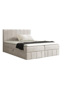 Kremowe welurowe łóżko z pojemnikiem 5 rozmiarów K4-K42 ze sklepu Edinos.pl w kategorii Łóżka i materace - zdjęcie 187918490