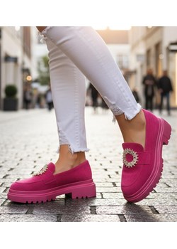Fuksjowe półbuty loafersy damskie na platformie /I4-2 18622 W147/ ze sklepu Pantofelek24.pl w kategorii Półbuty damskie - zdjęcie 187923884
