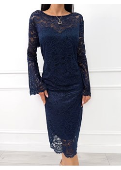 Granatowa Koronkowa Sukienka Plus Size z Rozszerzanymi Rękawami ze sklepu ModnaKiecka.pl w kategorii Sukienki - zdjęcie 187923932