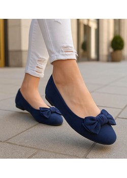 Granatowe baleriny damskie zamszowe z kokardą /H2 18487 W6/ ze sklepu Pantofelek24.pl w kategorii Balerinki - zdjęcie 187926841