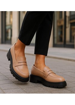 Cieliste półbuty loafersy damskie na platformie /L2-1 18620 W147/ ze sklepu Pantofelek24.pl w kategorii Półbuty damskie - zdjęcie 187927152