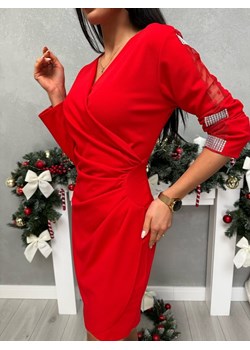 Czerwona Sukienka z Kopertowym Dekoltem i Marszczeniem ze sklepu ModnaKiecka.pl w kategorii Sukienki - zdjęcie 187928200