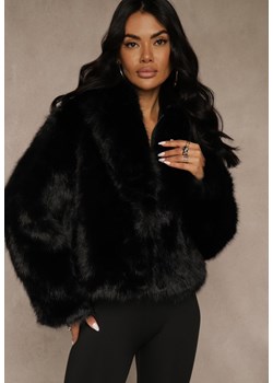Czarna Kurtka Futerko Ozdobione Kołnierzem Wedarea ze sklepu renee.pl w kategorii Futra damskie - zdjęcie 187928373