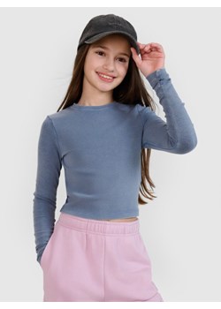 Dziewczęcy longsleeve crop top gładki 4F 4FJWSS25TLONF430 - granatowy ze sklepu Sportstylestory.com w kategorii Bluzki dziewczęce - zdjęcie 187930770