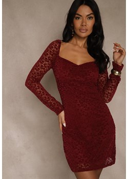 Bordowa Dopasowana Sukienka z Koronki z Kwadratowym Dekoltem Uwedia ze sklepu renee.pl w kategorii Sukienki - zdjęcie 187931313