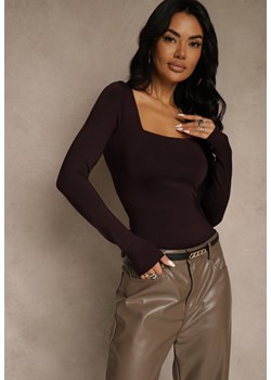 Bordowa Bluzka Longsleeve z Wiskozą i Kwadratowym Dekoltem Selusei ze sklepu renee.pl w kategorii Bluzki damskie - zdjęcie 187932611