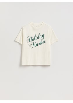 Reserved - T-shirt ze świątecznym motywem - złamana biel ze sklepu Reserved w kategorii Bluzki damskie - zdjęcie 187936152