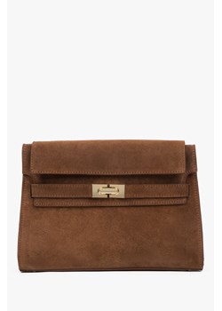 Estro: Brązowa torba damska na ramię z włoskiego weluru naturalnego Premium ze sklepu Estro w kategorii Listonoszki - zdjęcie 187937021