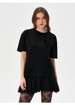 Sinsay - Bawełniana koszulka z tiulową apllikacją 3D - czarny ze sklepu Sinsay w kategorii Bluzki damskie - zdjęcie 187937670