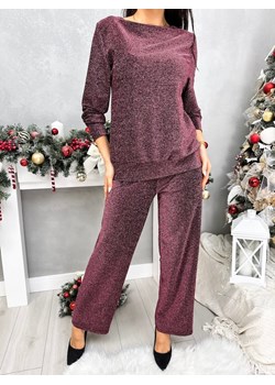 Bordowy Połyskujący Komplet Bluzka + Spodnie ze sklepu ModnaKiecka.pl w kategorii Komplety i garnitury damskie - zdjęcie 187939083