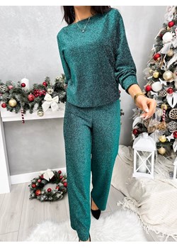 Zielony Połyskujący Komplet Bluzka + Spodnie ze sklepu ModnaKiecka.pl w kategorii Komplety i garnitury damskie - zdjęcie 187939091